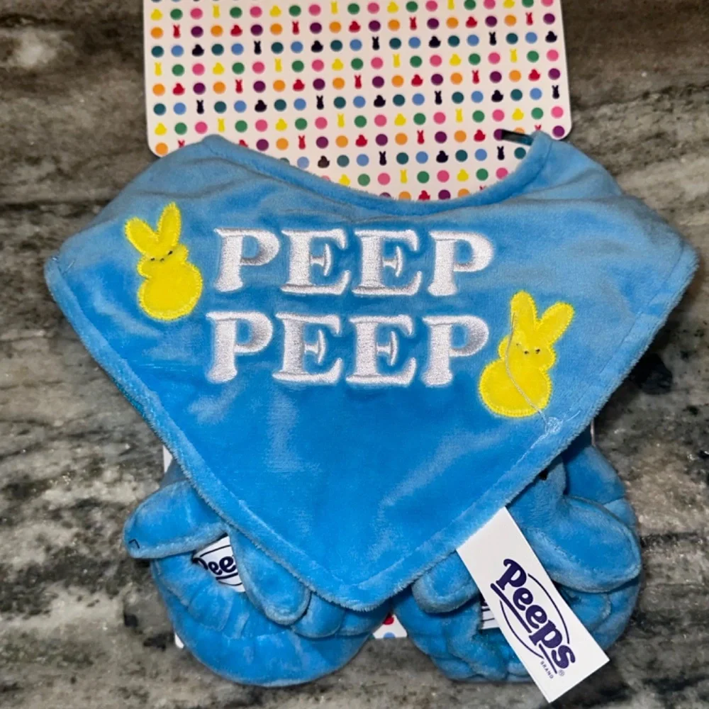 PEEPS Baby Bunny Rabbit Blue Set Includes Baby Hat, Bib, Booties & Teether NEW